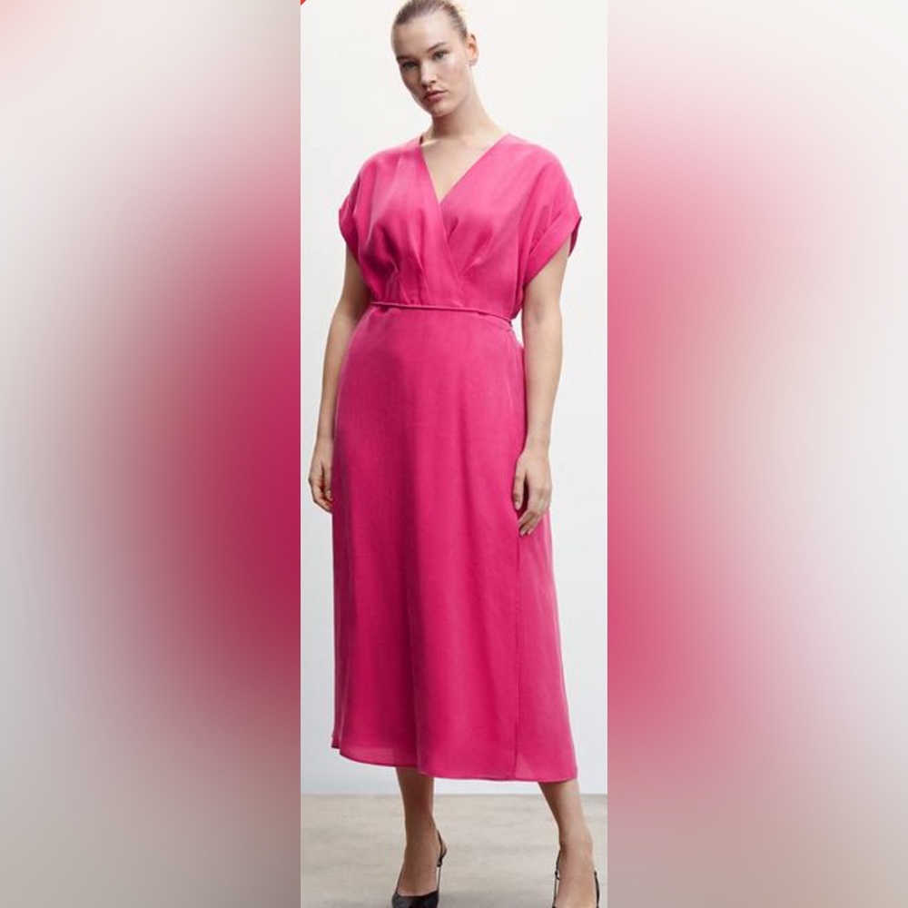 Mango Hot Pink Wrap Front Maxi Dress